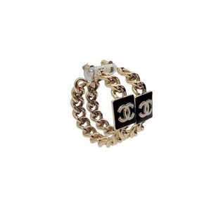 CHANEL Gold-Tone Black Enamel Chain Link Hoop Earrings